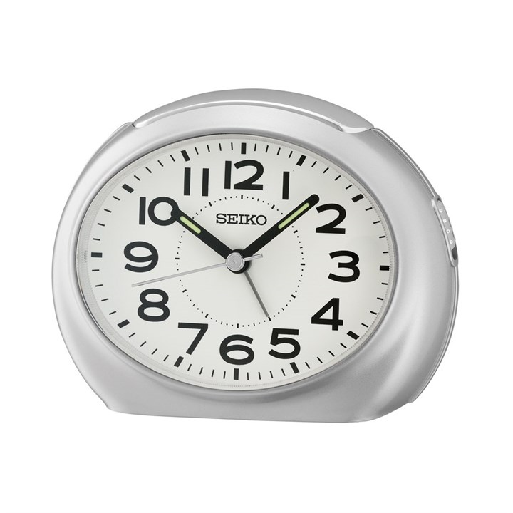 Seiko QHE193S Silver And White Oval Alarm Clock - C06119