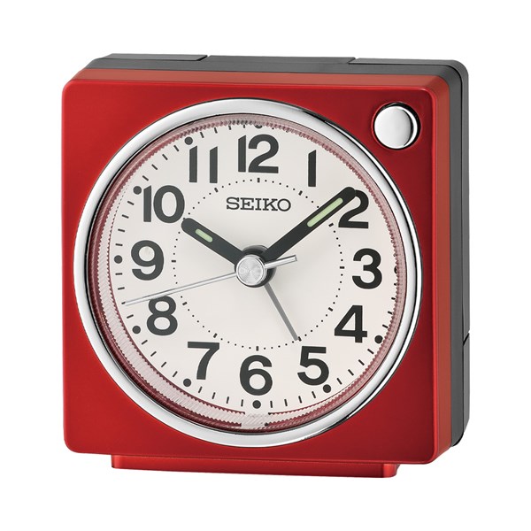Seiko QHE196R Square Red Alarm Clock C06127 F.Hinds Jewellers
