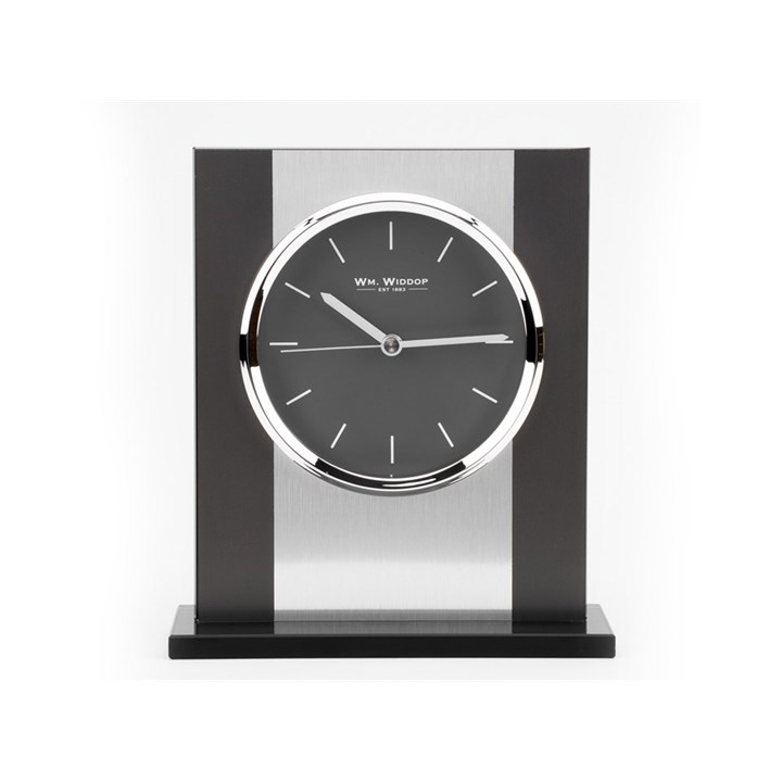 Black Glass And Brushed Aluminium Mantel Clock - C1269