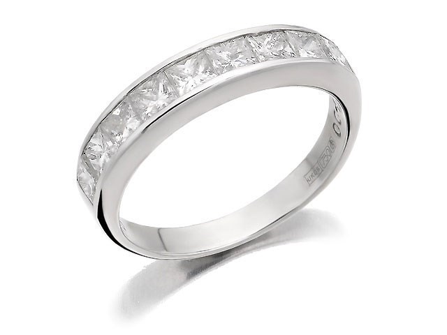 18ct White Gold 1 Carat Princess Cut Diamond Half Eternity Ring - D0724
