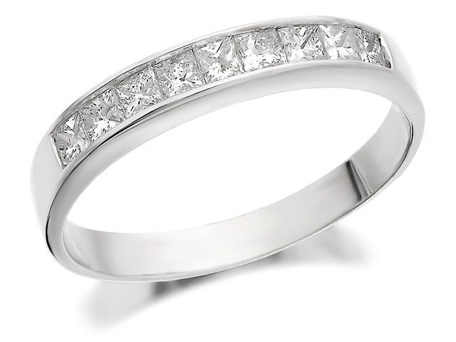 18ct White Gold Princess Cut Diamond Half Eternity Ring - 1/2ct - D0732