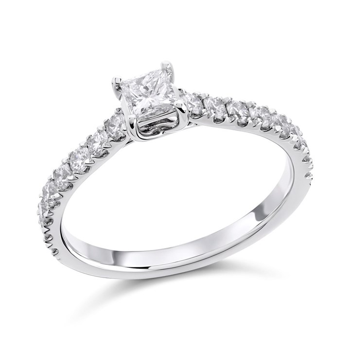 Platinum Princess Cut Diamond Engagement Ring - 3/4ct - AGI Certificated - D08121