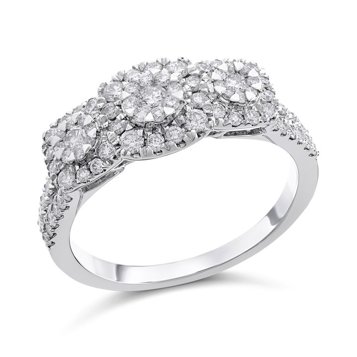 Platinum Diamond Trilogy Cluster Ring - 65pts - AGI Certificated - D08126