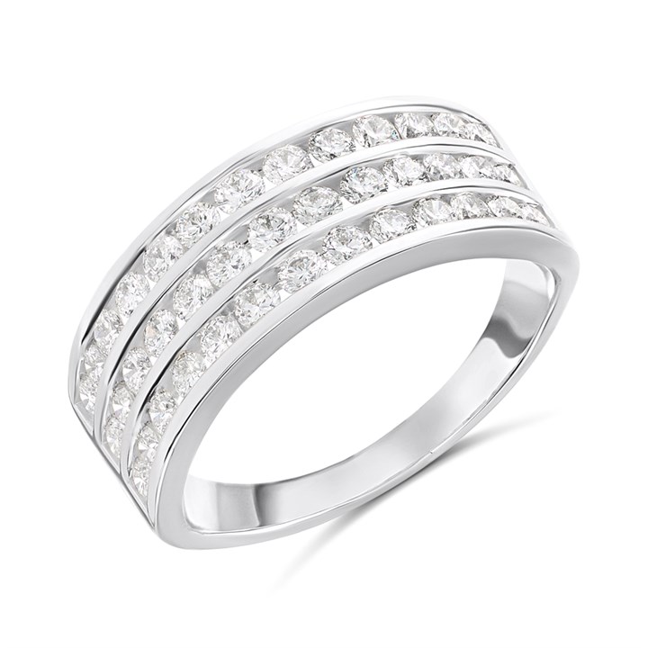 Platinum Channel-Set Three-Row Diamond 1/2 Eternity Ring, 1ct - D08145