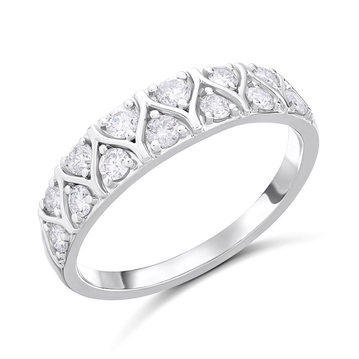 Platinum Two Row Fancy Diamond Band Ring, 1/2ct - D08182