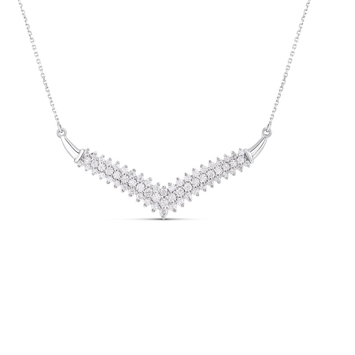 Platinum Fixed Diamond-Set "V" Necklet, 1/2ct - D08505