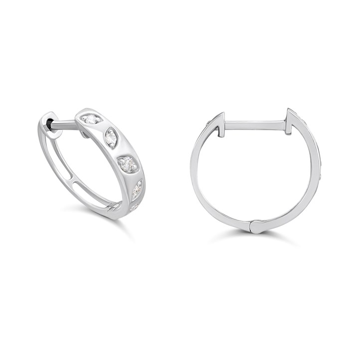 Platinum Diamond-Set Leaf-Pattern Huggies Earrings - D08510