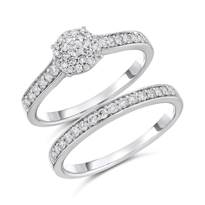 9ct White Gold Diamond Engagement Ring And Wedding Ring Set - 1/2ct - D32141