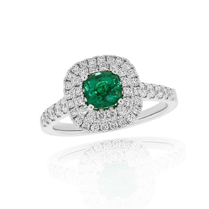18ct White Gold Emerald And Diamond Cluster Ring - 57pts - D4105