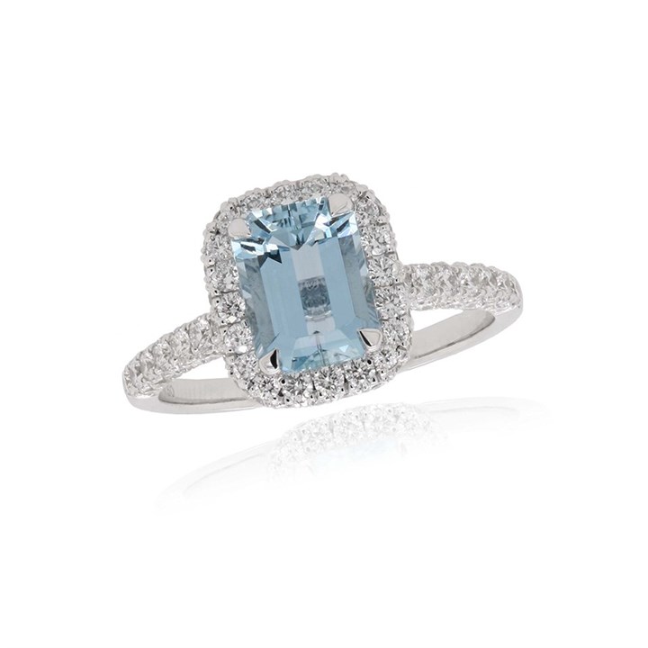 18ct White Gold Aquamarine And 1.16 Carat Diamond Cluster Ring - D4107