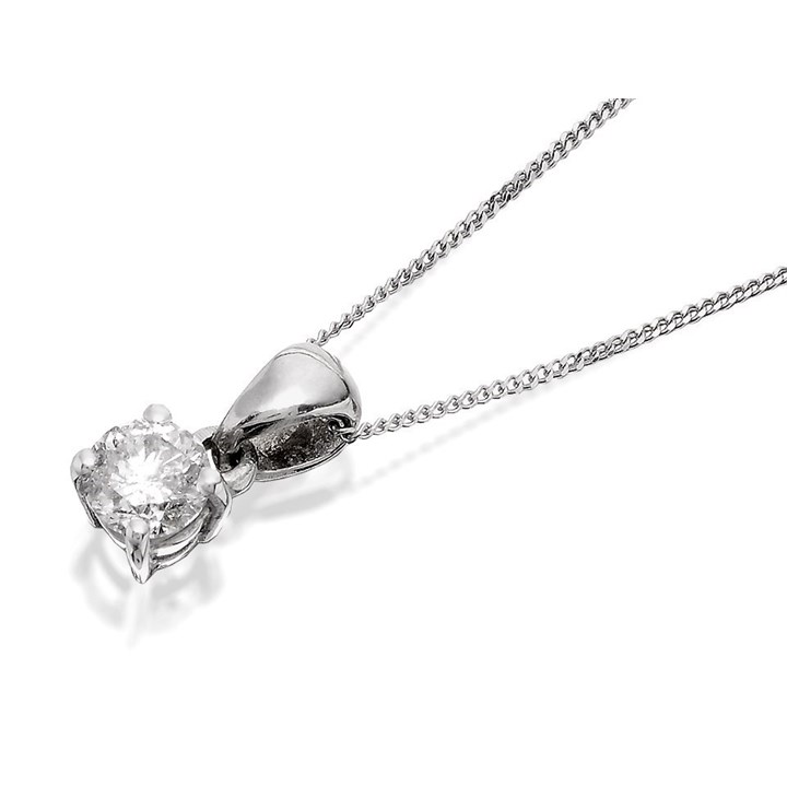 18ct White Gold Diamond Solitaire Necklace - 1/2ct - Certificated - D4510