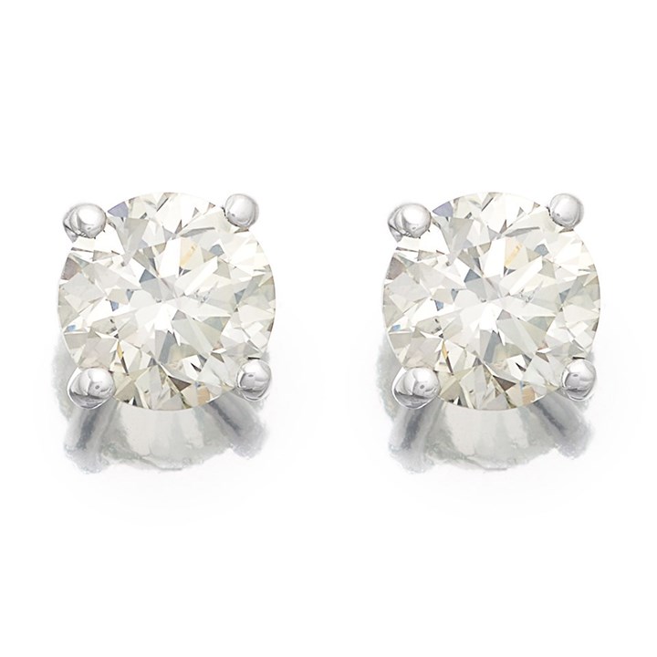 18ct White Gold 1 Carat Diamond Solitaire Stud Earrings - D4530