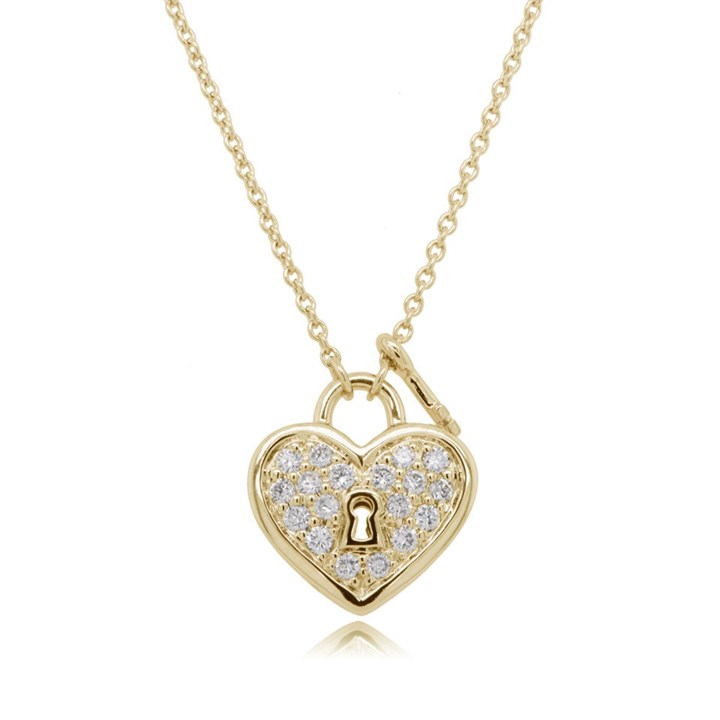18ct Gold Diamond Heart And Key Necklace - 16pts - D4535