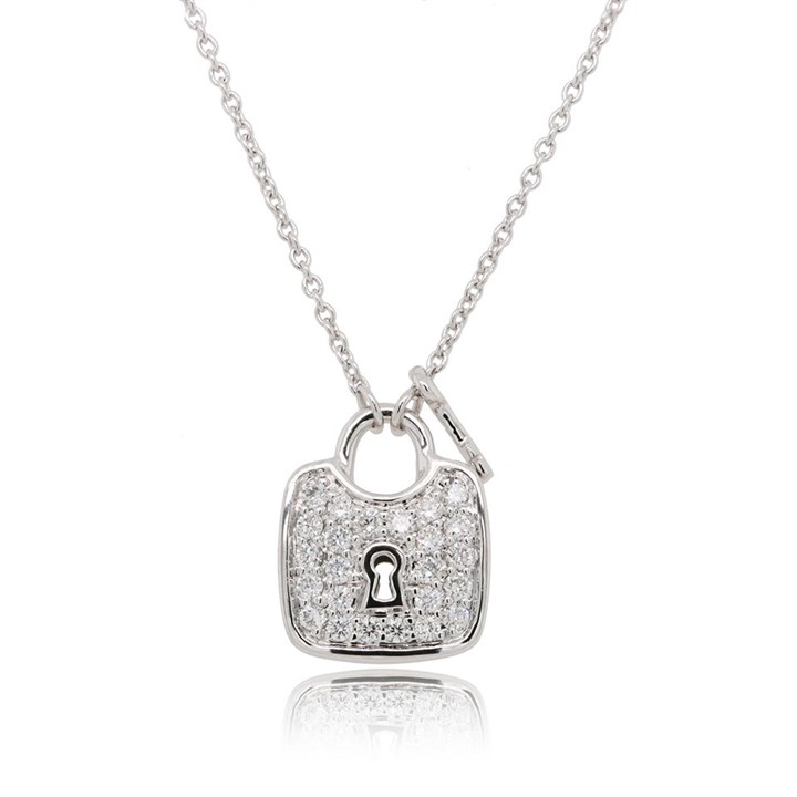 18ct White Gold Diamond Padlock Necklace - 18pts - D4555