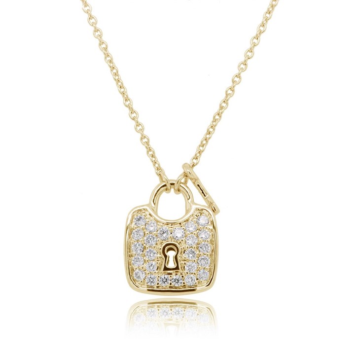18ct Gold Diamond Padlock Necklace - 18pts - D4556