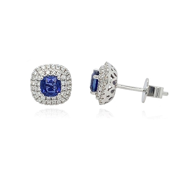 18ct White Gold Sapphire And Diamond Cluster Stud Earrings - 28pts per pair - D4559