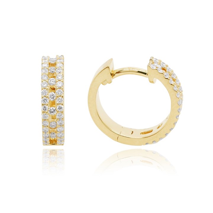 18ct Gold Diamond Huggie Hoop Earrings - 28pts per pair - D4564