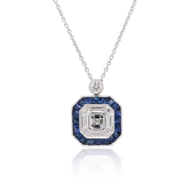 18ct White Gold Diamond And Sapphire Necklace - 78pts - D4603
