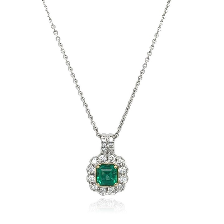 18ct Two Colour Gold Emerald And Diamond Necklace - 26pts - D4604