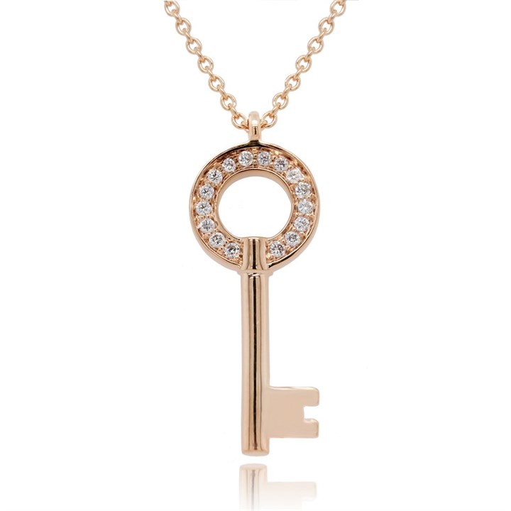 18ct Rose Gold Diamond Key Necklace - 6pts - D4613