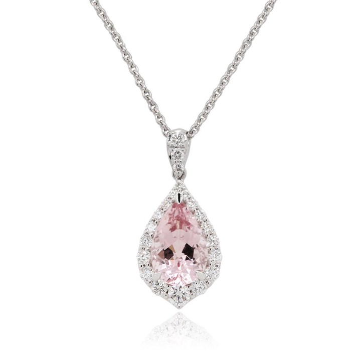 18ct White Gold Morganite And Diamond Necklace - 30pts - D4614