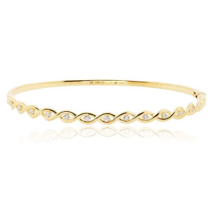 18ct Gold Diamond Woven Bangle - 19pts - D4621