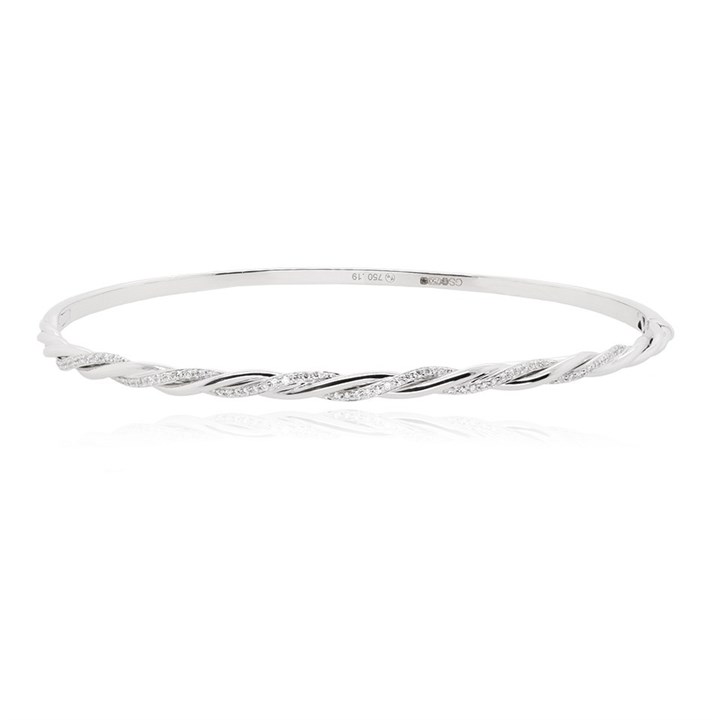 18ct White Gold Diamond Plaited Bangle - 19pts - D4622