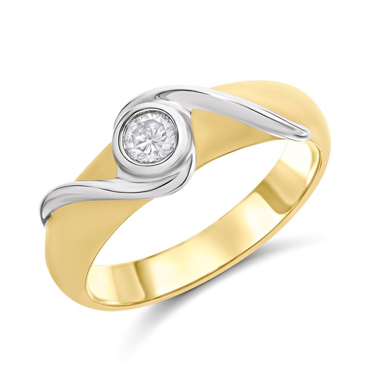 9ct Gold Two Colour Rubover Diamond Single Stone Ring - D5143
