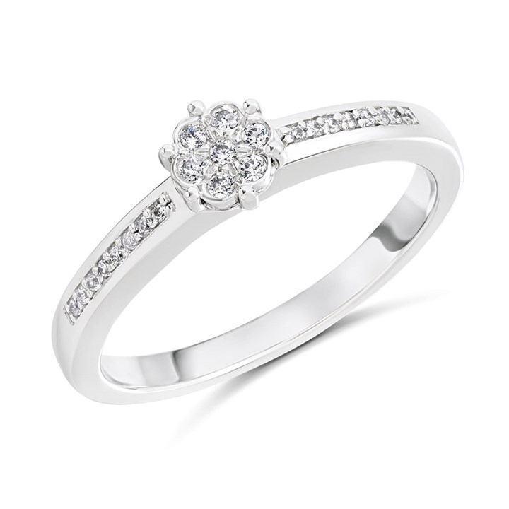 9ct White Gold Diamond Cluster Ring - 11pts - D5256