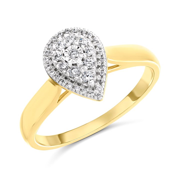 9ct Gold Pear Diamond Cluster Ring - 16pts - D5263