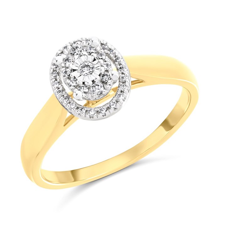 9ct Gold Diamond Oval Halo Cluster Ring - 16pts - D5264