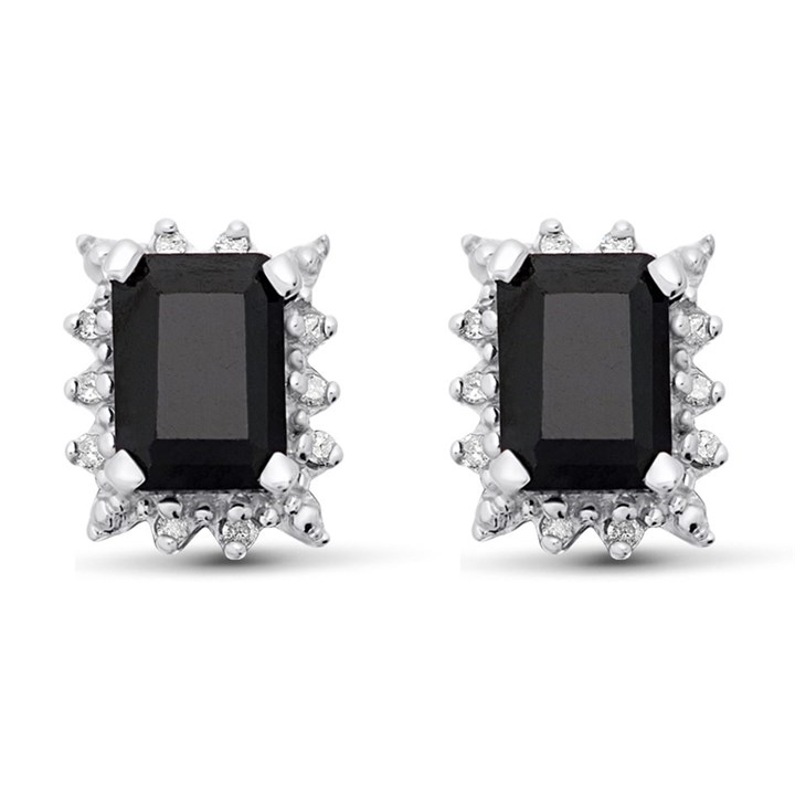 9ct Gold Sapphire And Diamond Cluster Stud Earrings - 8pts per pair - D54116