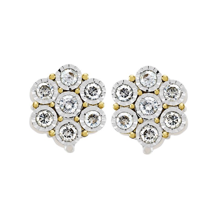 9ct Gold Diamond Cluster Stud Earrings - 1.2ct per pair - D54125