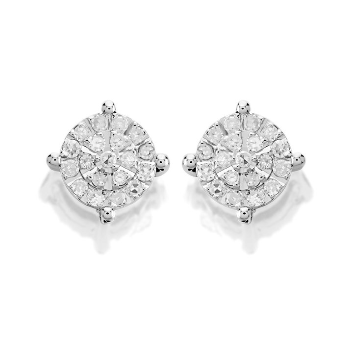 9ct White Gold Diamond Cluster Stud Earrings - 14pts per pair - D54130
