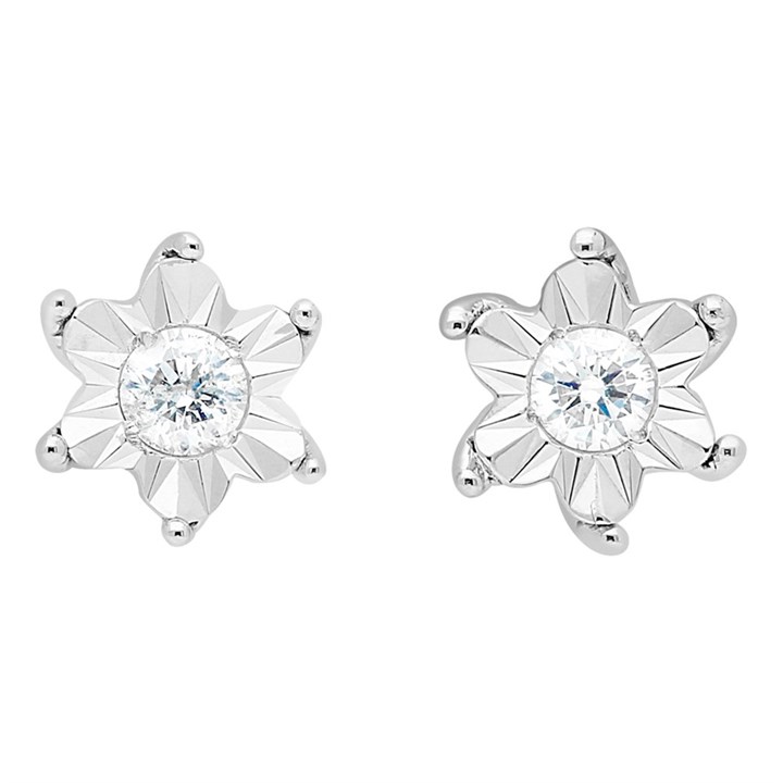 9ct White Gold Diamond Flower Stud Earrings - 12pts per pair - D54132