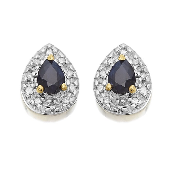 9ct Gold Sapphire And Diamond Stud Earrings - 7pts per pair - D54135