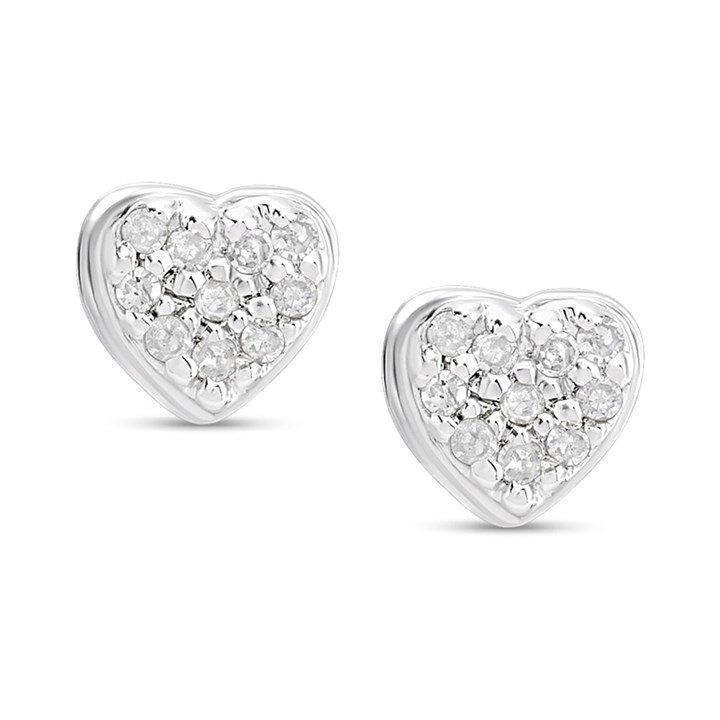 9ct White Gold Pave-Set Diamond Heart Stud Earrings - D5527