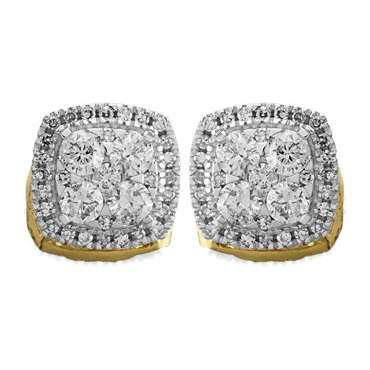 9ct Gold Diamond Cushion Cluster Stud Earrings - 1/3ct per pair - D5532