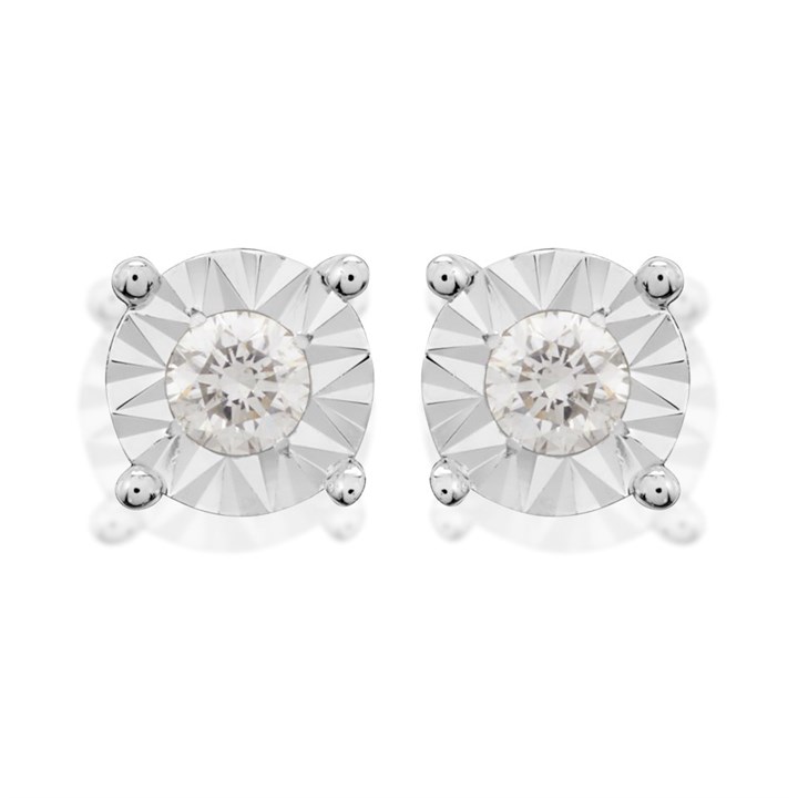9ct White Gold Diamond Solitaire Stud Earrings - 10pts per pair - D5550