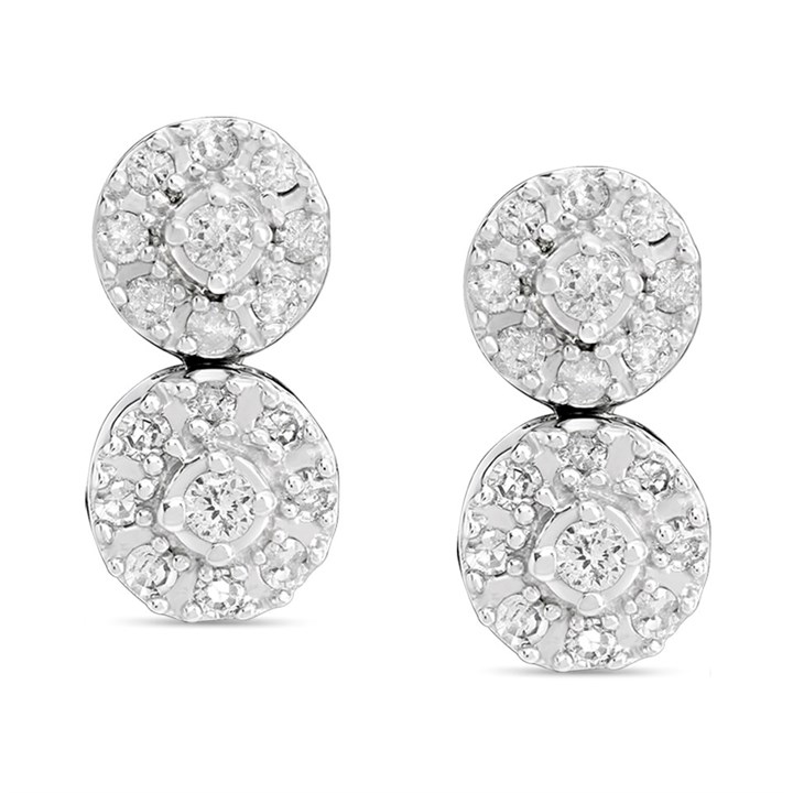 9ct White Gold Diamond Double Cluster Drop Earrings, 1/4ct/pr - D5555
