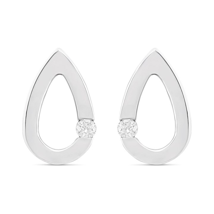 9ct White Gold Diamond Teardrop Stud Earrings - D5558