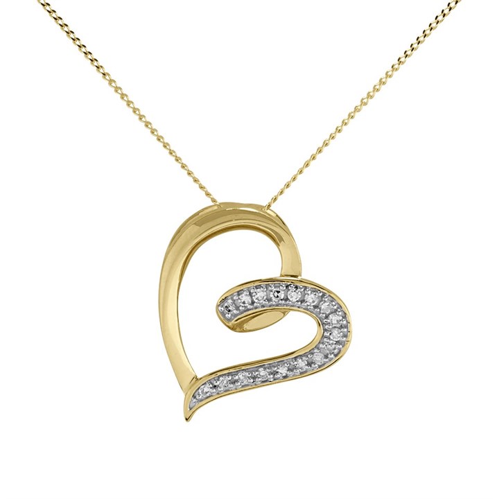9ct Gold Diamond Open Heart Necklace - 5pts - D56118