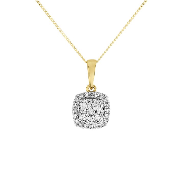 9ct Gold Diamond Cushion Cluster Necklace - 1/4ct - D56123