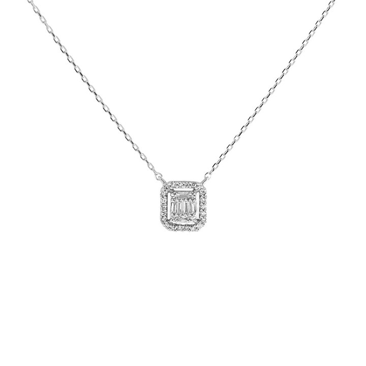 9ct White Gold Diamond Cushion Cluster Necklace - 10pts - D56124