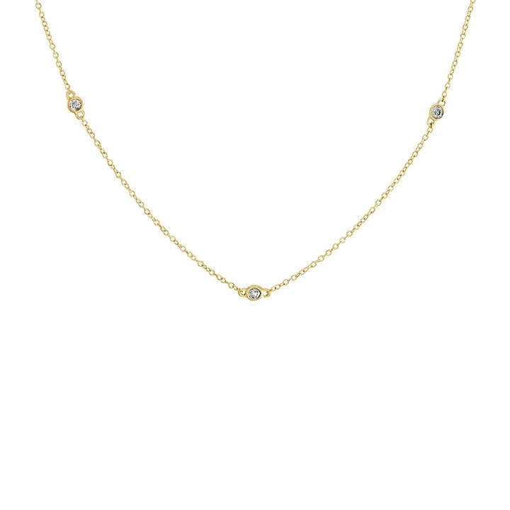 9ct Gold Diamond Station Necklace - 20pts - D56126