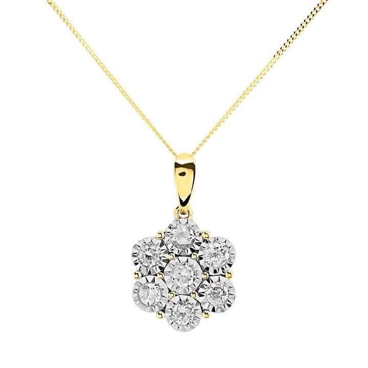 9ct Gold Diamond Daisy Cluster Necklace - 70pts - D56127