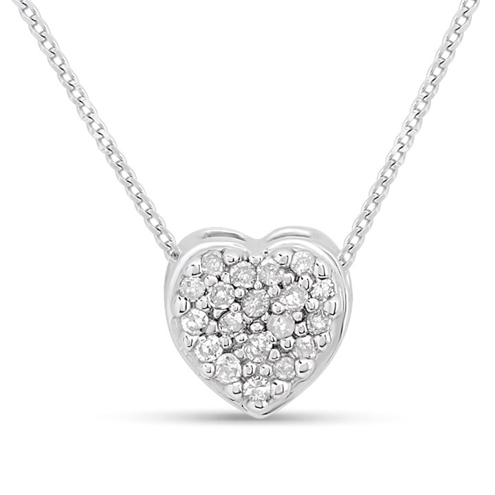 9ct White Gold Diamond-Set Heart Slider Necklace - D56160