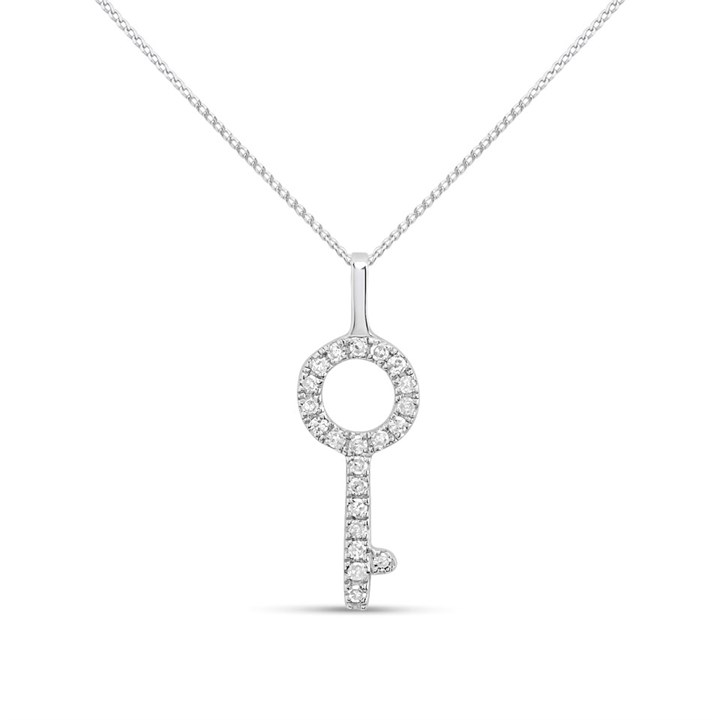 9ct White Gold Diamond-Set Key Necklace - D56164