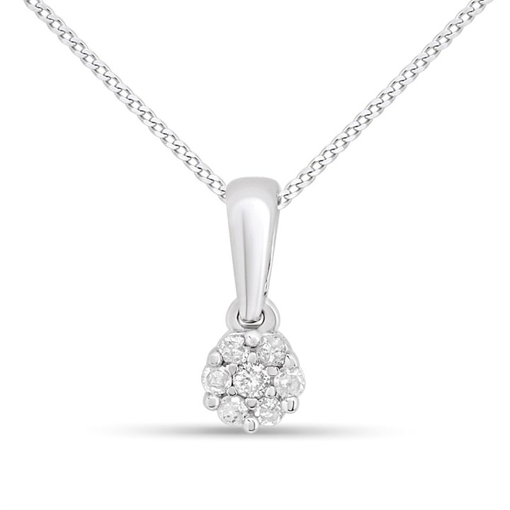 9ct White Gold Dainty Diamond Cluster Necklace - D56166