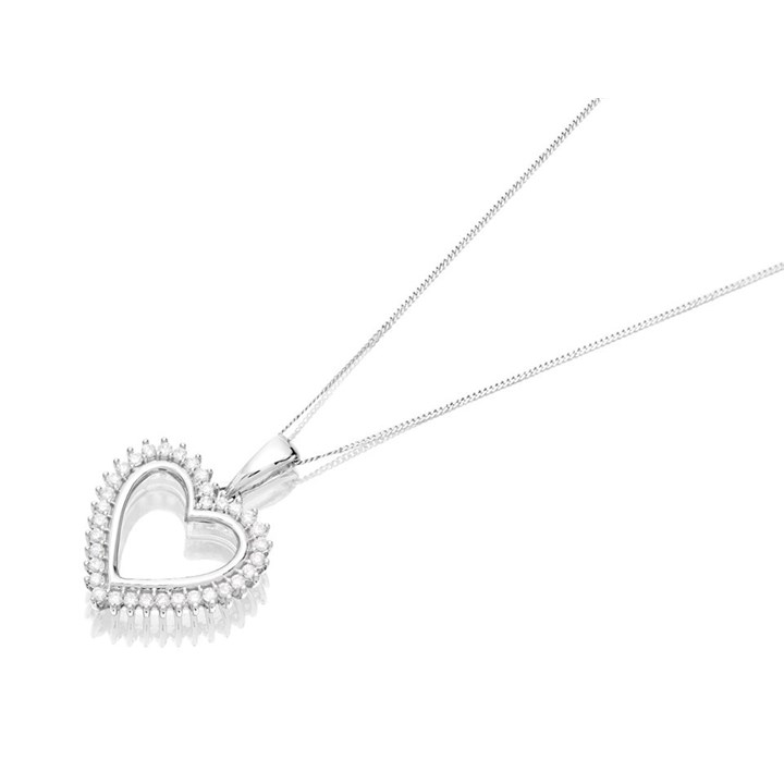 9ct White Gold Diamond Open Heart Necklace - 1/4ct - D5641